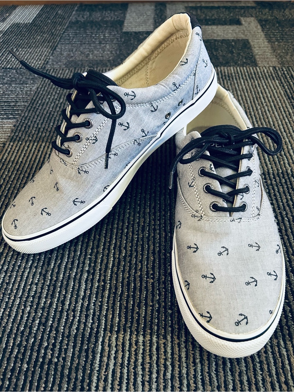Sperry Top-Sider Men's Gray Canvas Black Anchor Print Lace Up Sneakers size 12